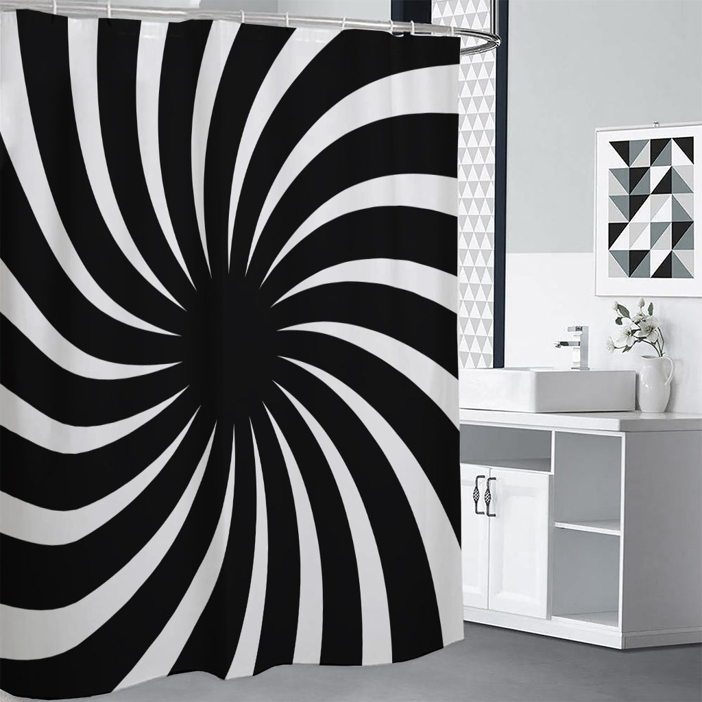 Black And White Vortex Swirl Print Premium Shower Curtain