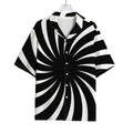 Black And White Vortex Swirl Print Rayon Hawaiian Shirt