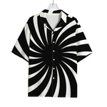 Black And White Vortex Swirl Print Rayon Hawaiian Shirt