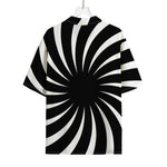 Black And White Vortex Swirl Print Rayon Hawaiian Shirt