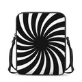 Black And White Vortex Swirl Print Rectangular Crossbody Bag