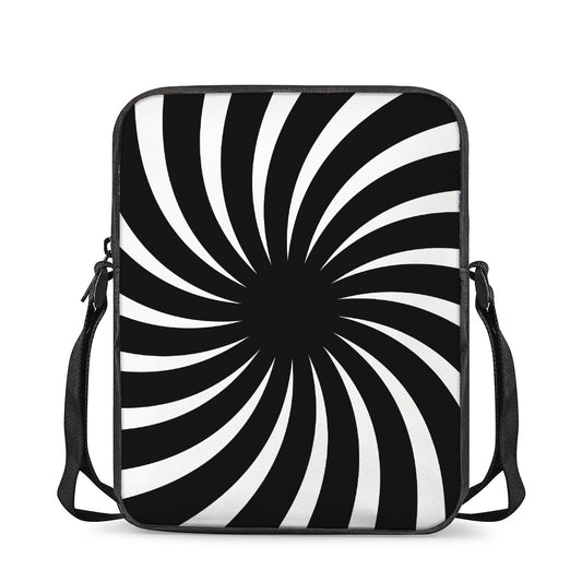 Black And White Vortex Swirl Print Rectangular Crossbody Bag