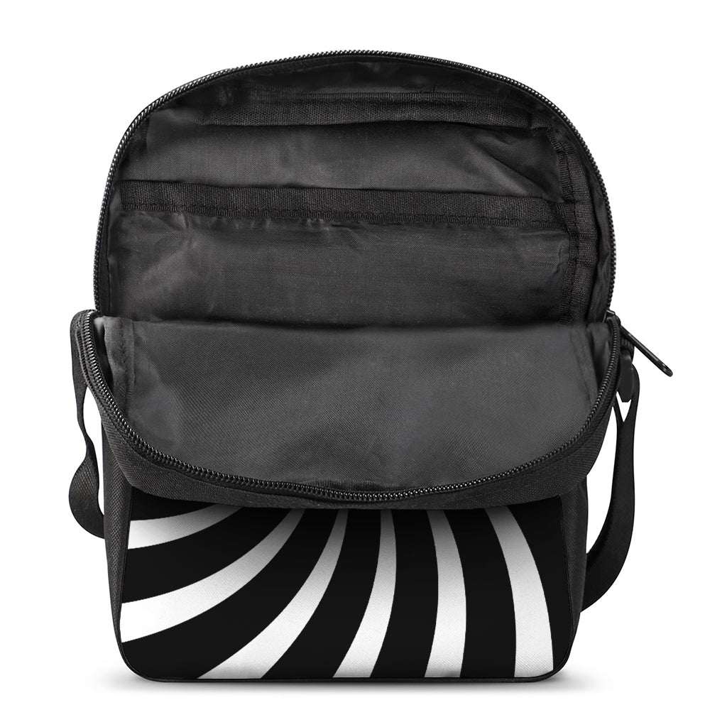 Black And White Vortex Swirl Print Rectangular Crossbody Bag