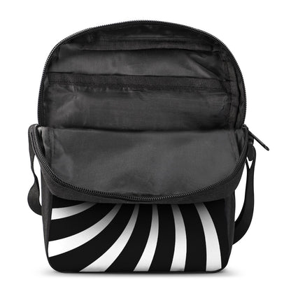 Black And White Vortex Swirl Print Rectangular Crossbody Bag