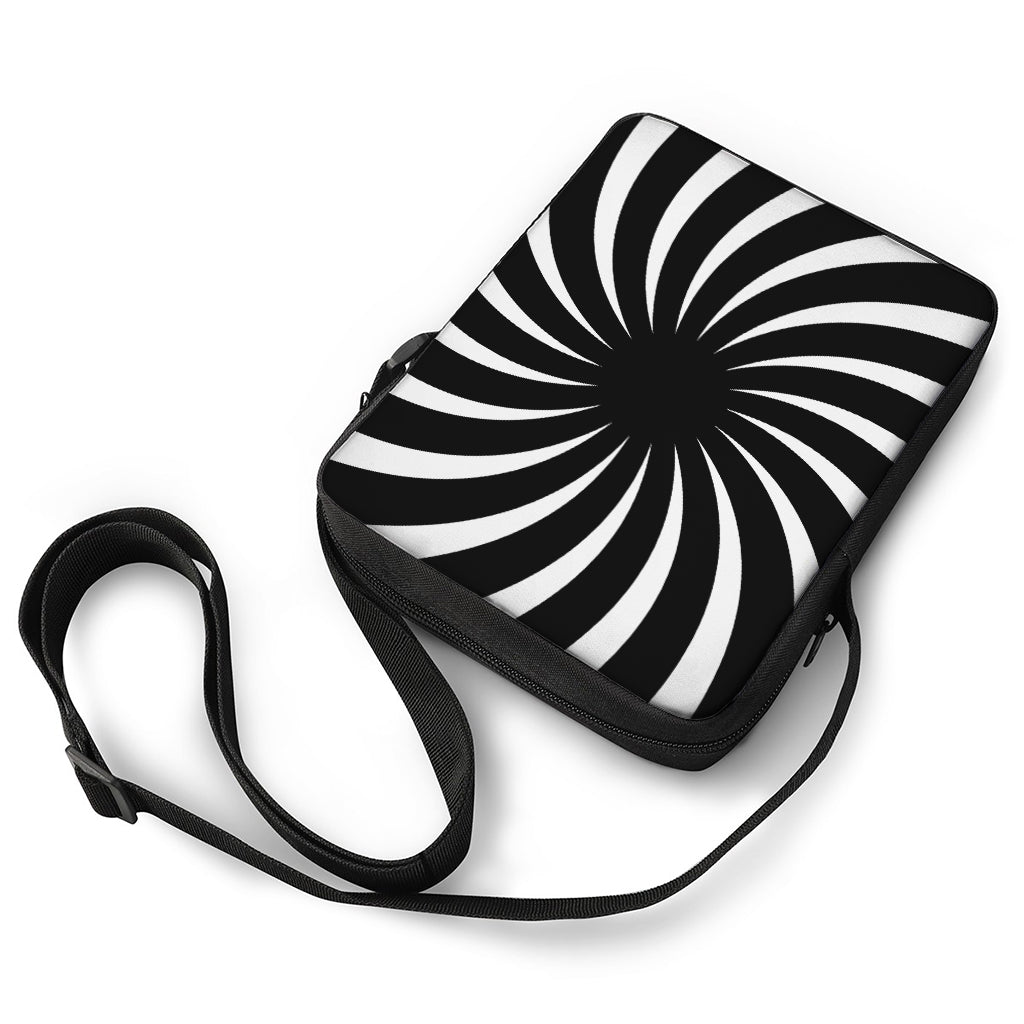Black And White Vortex Swirl Print Rectangular Crossbody Bag