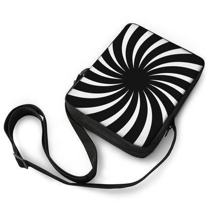 Black And White Vortex Swirl Print Rectangular Crossbody Bag