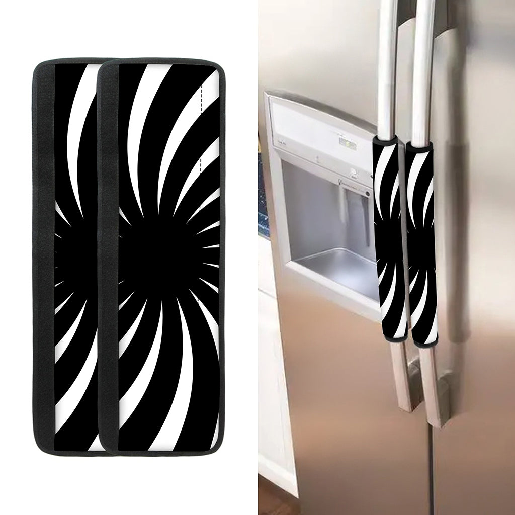 Black And White Vortex Swirl Print Refrigerator Handle Covers