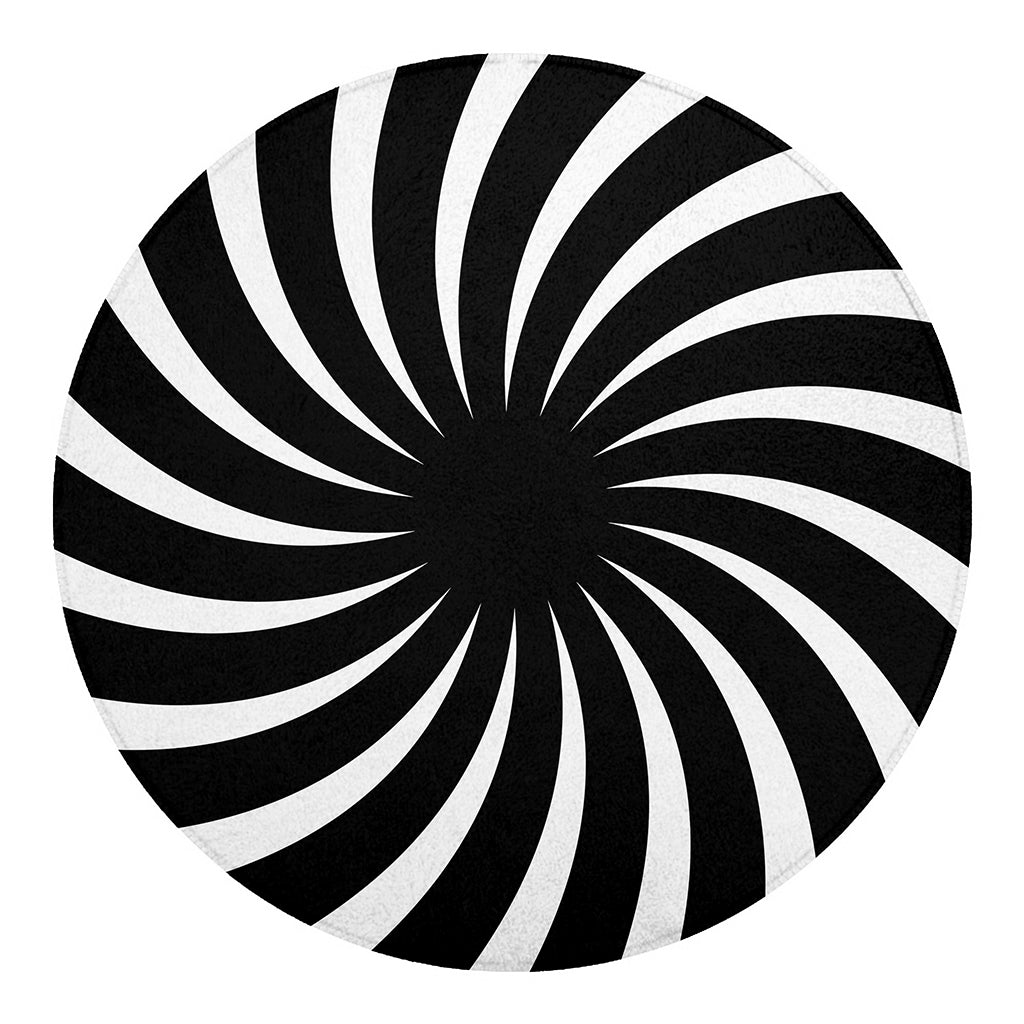 Black And White Vortex Swirl Print Round Blanket