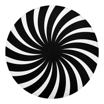 Black And White Vortex Swirl Print Round Blanket