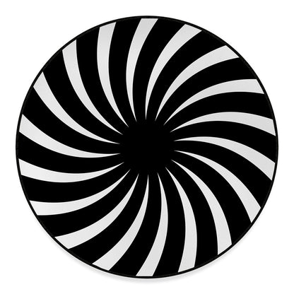 Black And White Vortex Swirl Print Round Floor Mat