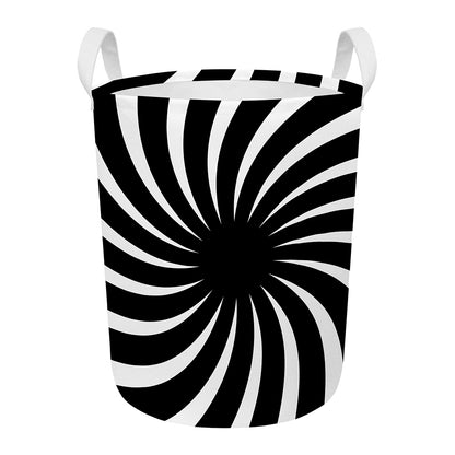 Black And White Vortex Swirl Print Round Laundry Basket