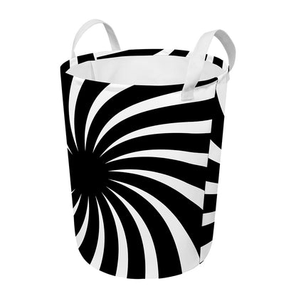 Black And White Vortex Swirl Print Round Laundry Basket