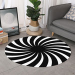 Black And White Vortex Swirl Print Round Rug
