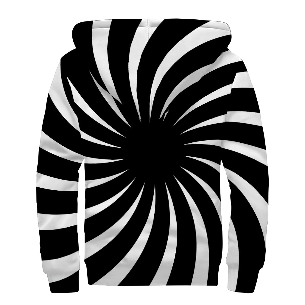 Black And White Vortex Swirl Print Sherpa Lined Zip Up Hoodie