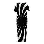 Black And White Vortex Swirl Print Short Sleeve Long Nightdress