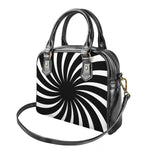 Black And White Vortex Swirl Print Shoulder Handbag