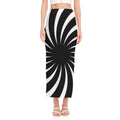 Black And White Vortex Swirl Print Side Slit Maxi Skirt