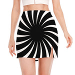 Black And White Vortex Swirl Print Side Slit Mini Skirt