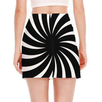 Black And White Vortex Swirl Print Side Slit Mini Skirt