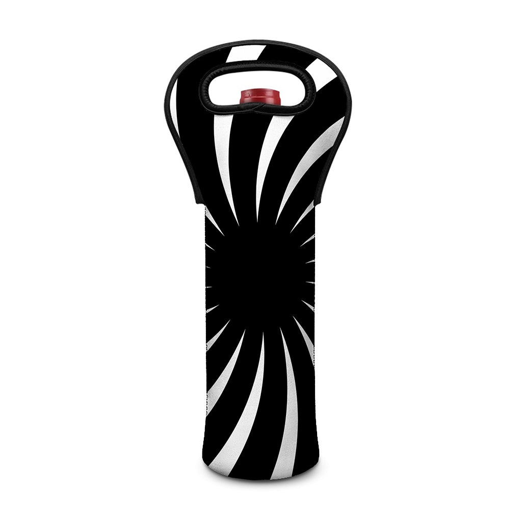 Black And White Vortex Swirl Print Single Neoprene Wine Tote