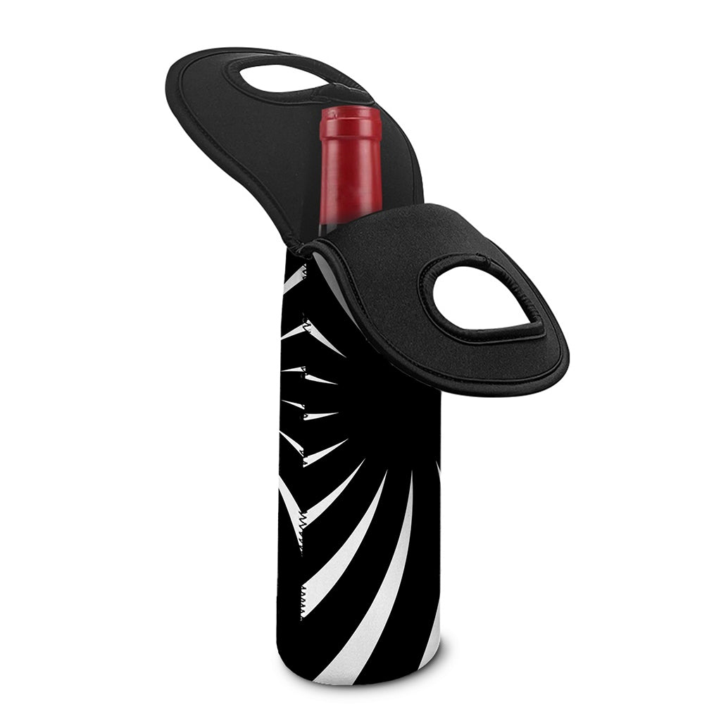 Black And White Vortex Swirl Print Single Neoprene Wine Tote