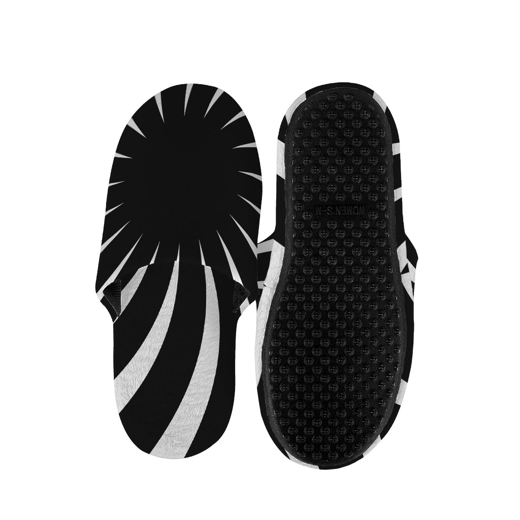 Black And White Vortex Swirl Print Slippers
