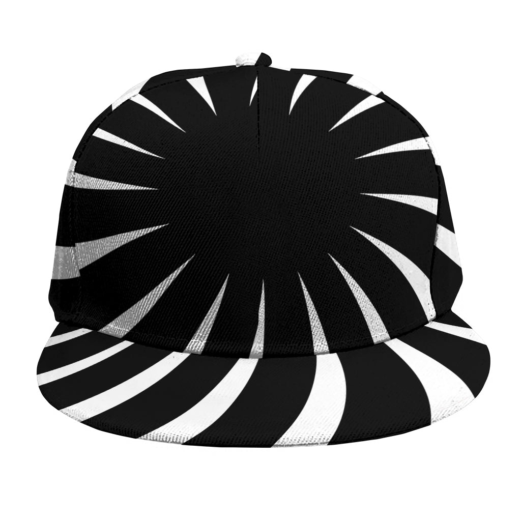 Black And White Vortex Swirl Print Snapback Cap