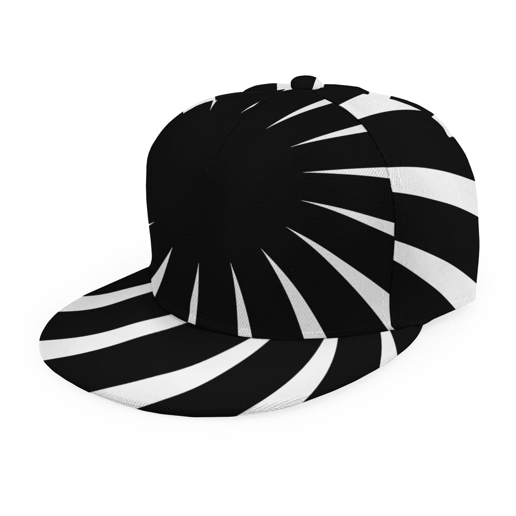 Black And White Vortex Swirl Print Snapback Cap