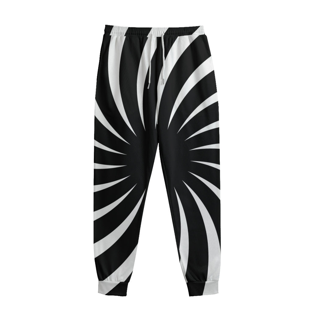 Black And White Vortex Swirl Print Sweatpants