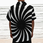 Black And White Vortex Swirl Print Textured Short Sleeve Shirt