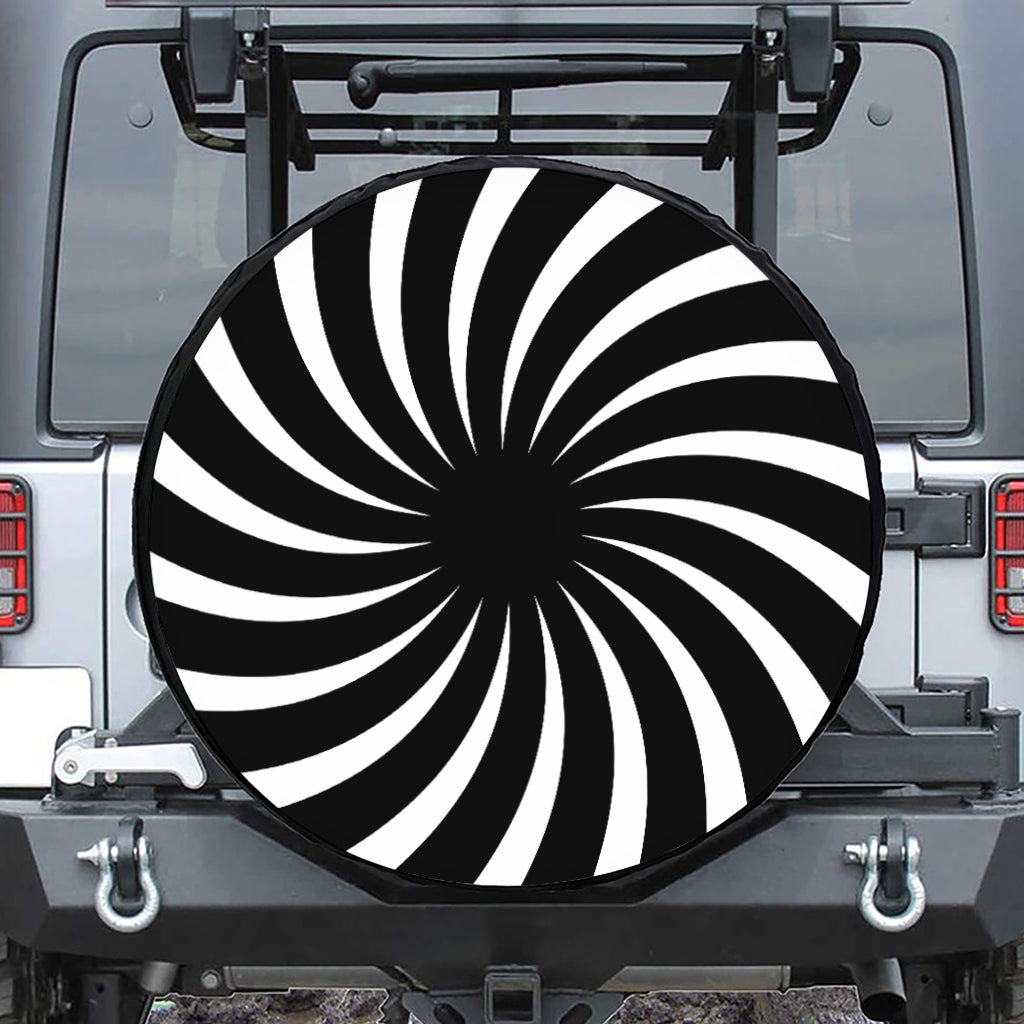 Black And White Vortex Swirl Print Tire Cover