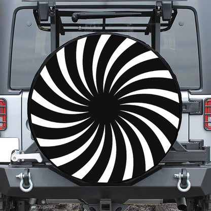 Black And White Vortex Swirl Print Tire Cover