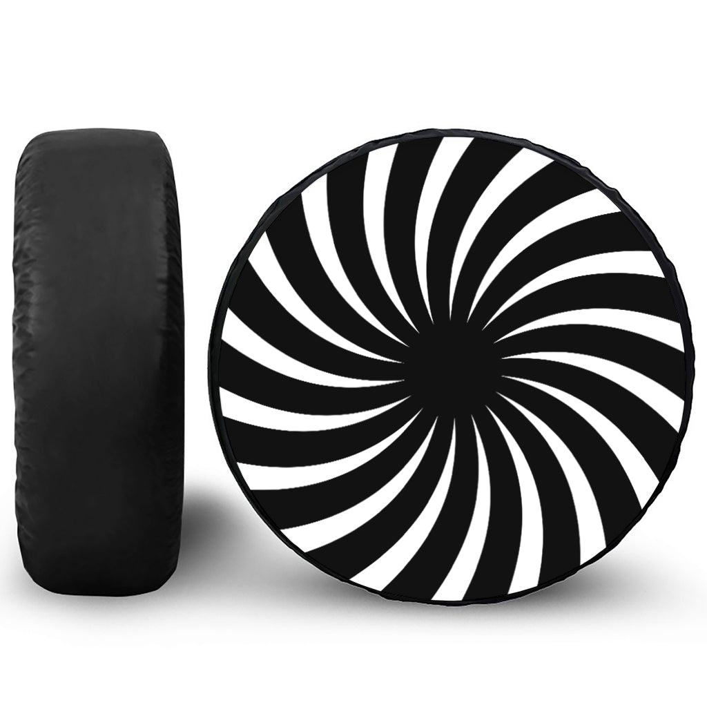 Black And White Vortex Swirl Print Tire Cover