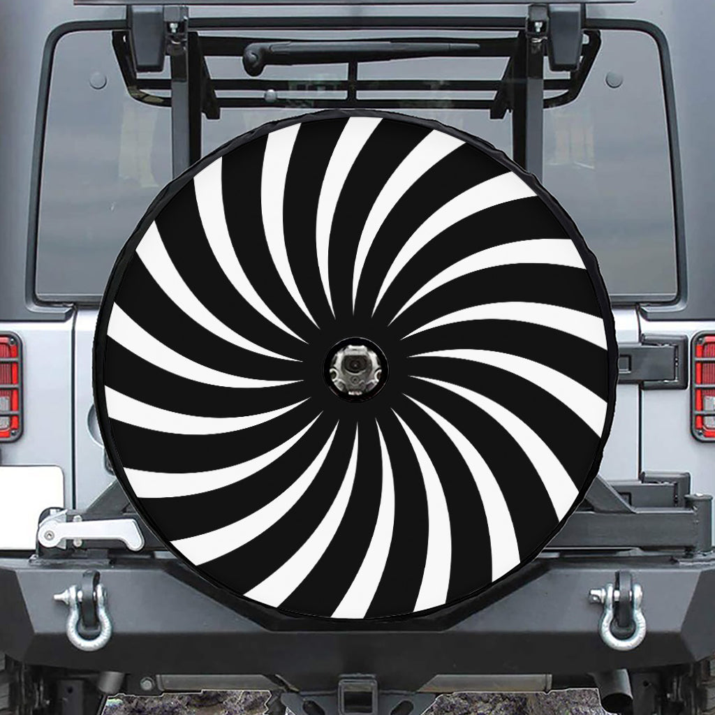 Black And White Vortex Swirl Print Tire Cover With Camera Hole