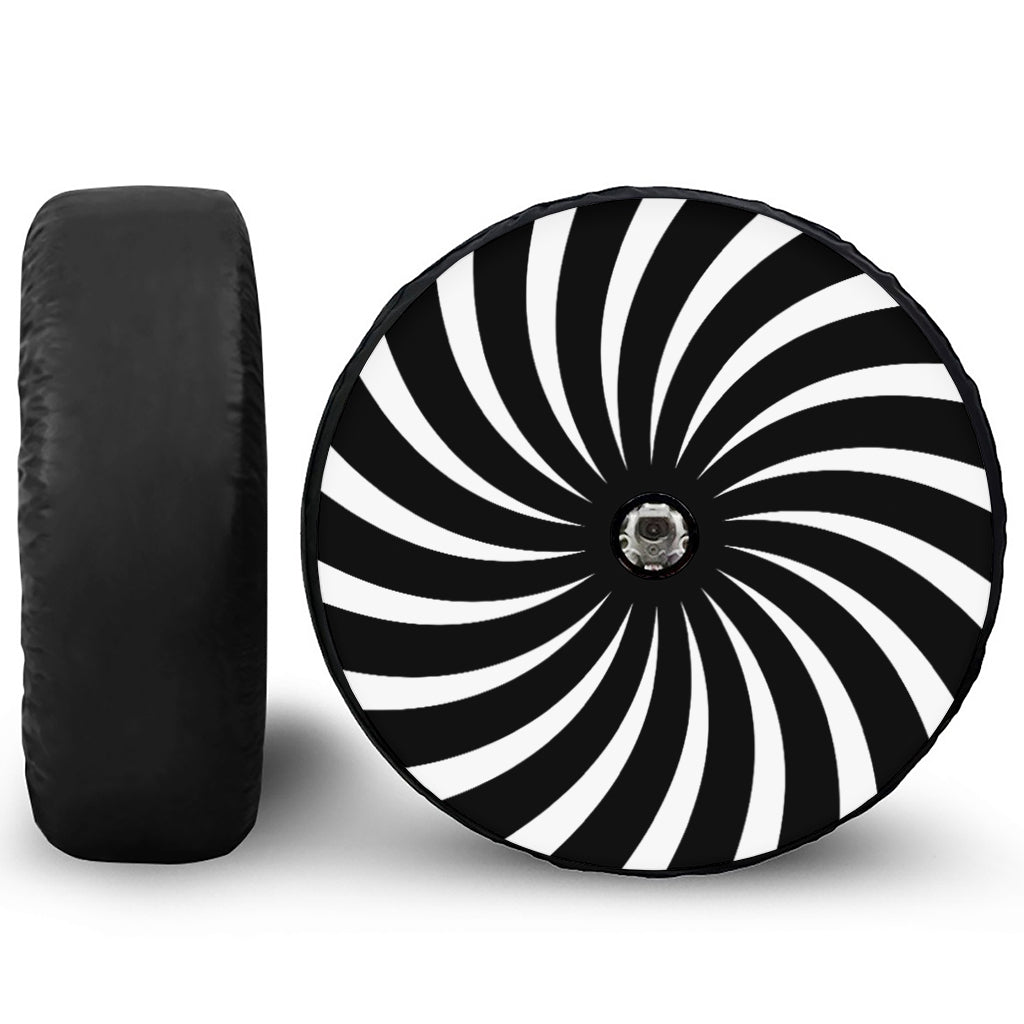 Black And White Vortex Swirl Print Tire Cover With Camera Hole