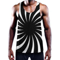 Black And White Vortex Swirl Print Men's Workout Tank Top