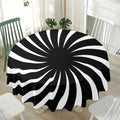 Black And White Vortex Swirl Print Waterproof Round Tablecloth