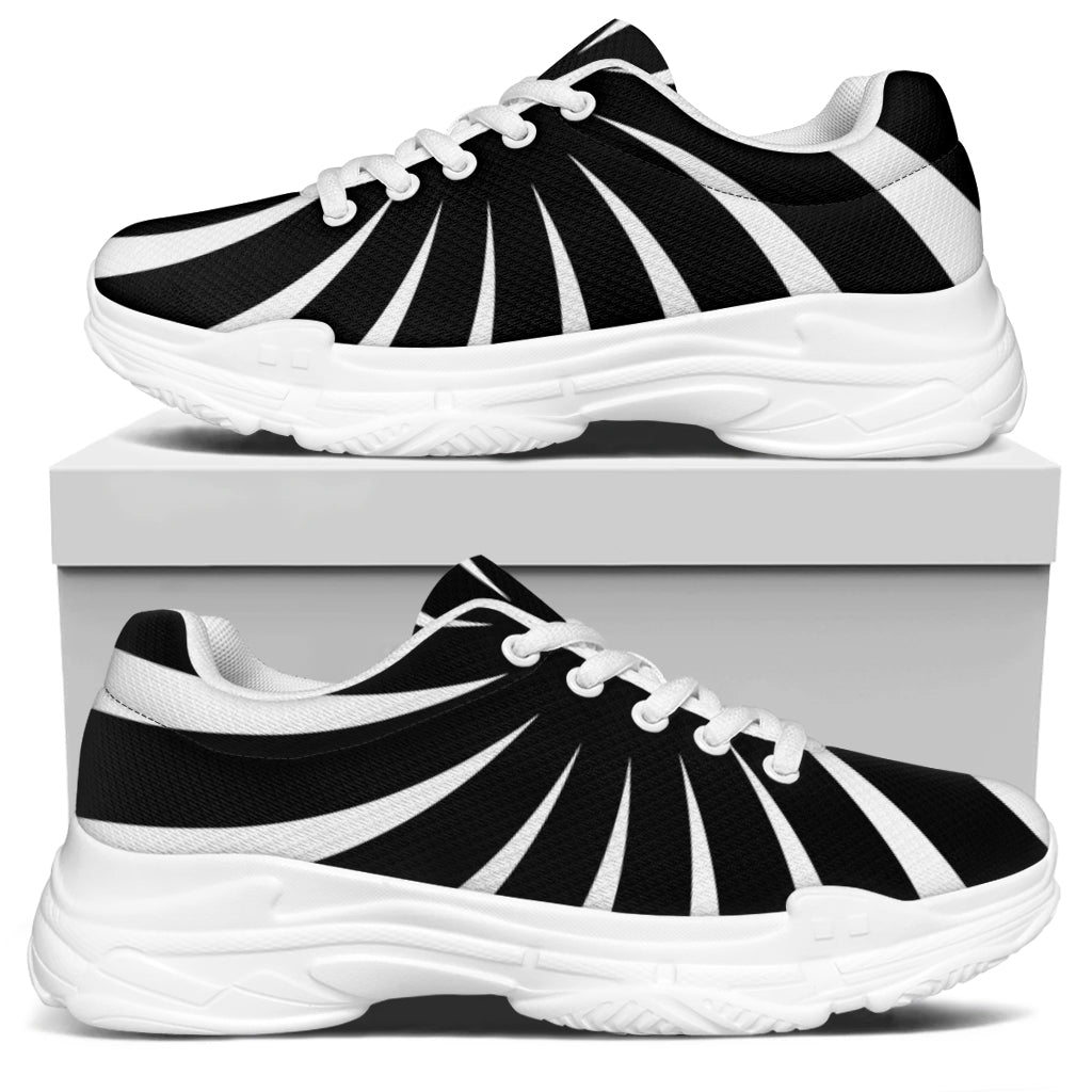 Black And White Vortex Swirl Print White Chunky Shoes