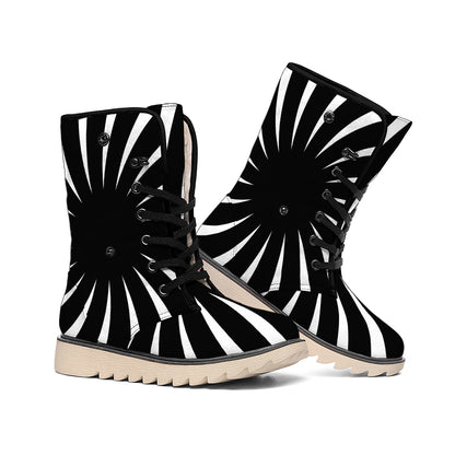 Black And White Vortex Swirl Print Winter Boots