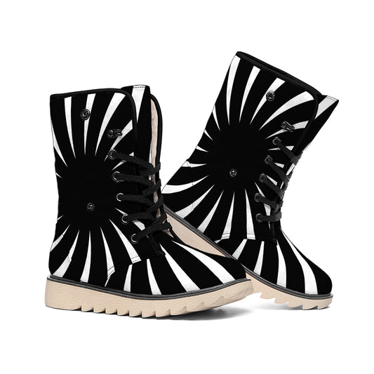 Black And White Vortex Swirl Print Winter Boots