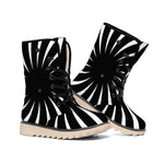Black And White Vortex Swirl Print Winter Boots