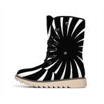 Black And White Vortex Swirl Print Winter Boots