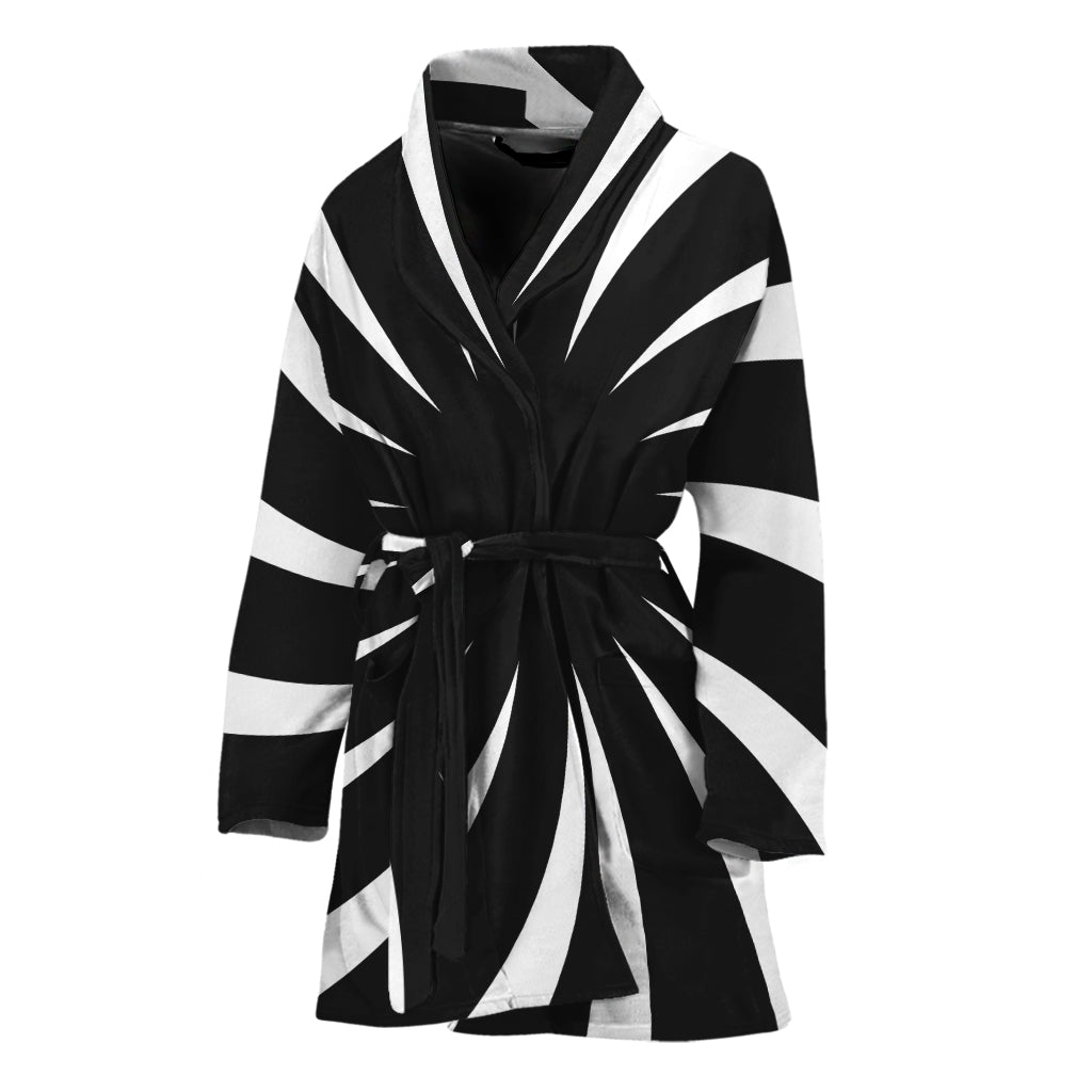 Black And White Vortex Swirl Print Women's Bathrobe