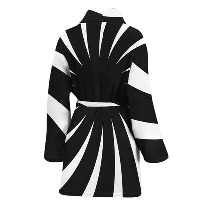 Black And White Vortex Swirl Print Women's Bathrobe