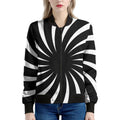 Black And White Vortex Swirl Print Women's Bomber Jacket
