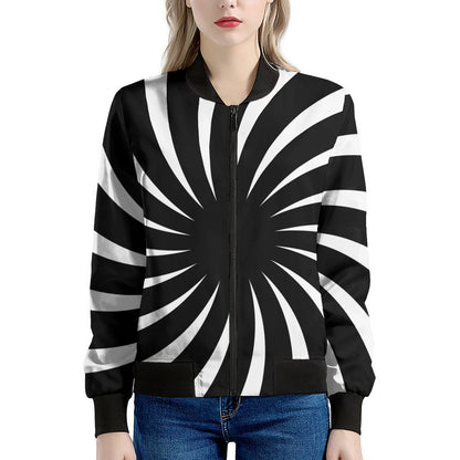 Black And White Vortex Swirl Print Women's Bomber Jacket