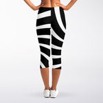 Black And White Vortex Swirl Print Women's Capri Leggings