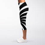 Black And White Vortex Swirl Print Women's Capri Leggings