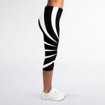 Black And White Vortex Swirl Print Women's Capri Leggings