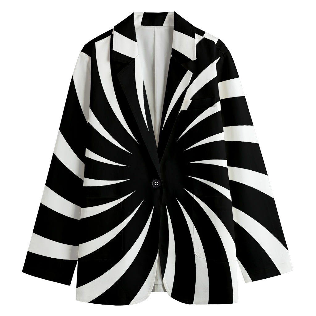Black And White Vortex Swirl Print Women's Cotton Blazer